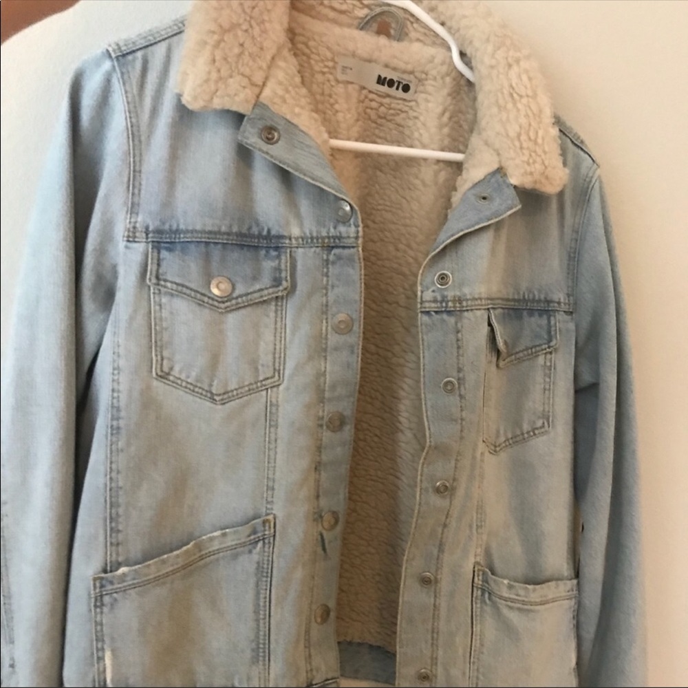 Topshop Wool Lined Denim Trucker Jacket